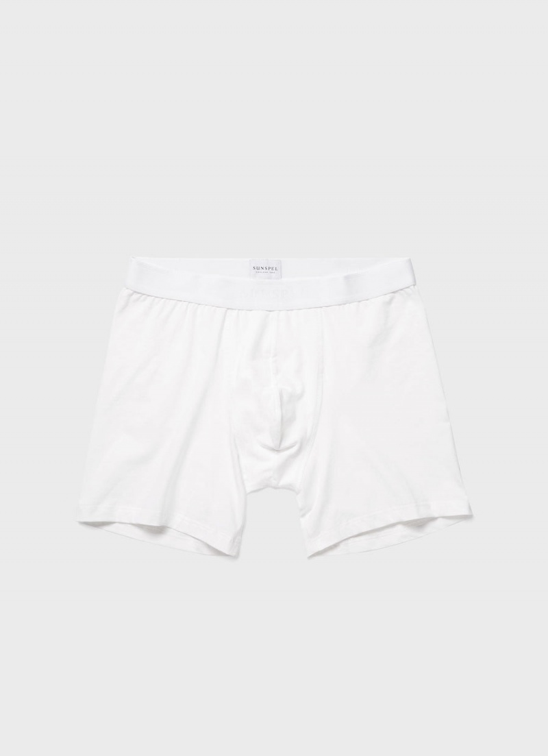 White Sunspel Long Cut Stretch Cotton Trunks | 74520-QHGW | USA