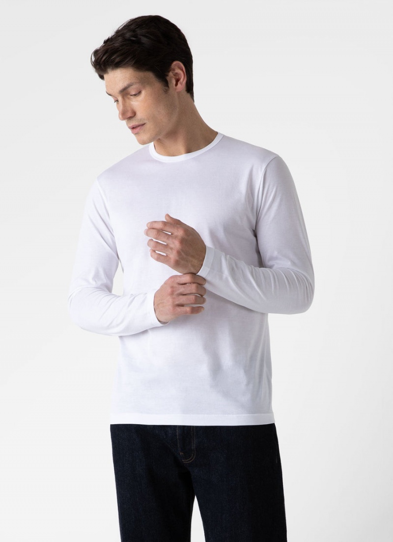 White Sunspel Long Sleeve Classic T-shirt | 83921-VGRM | USA