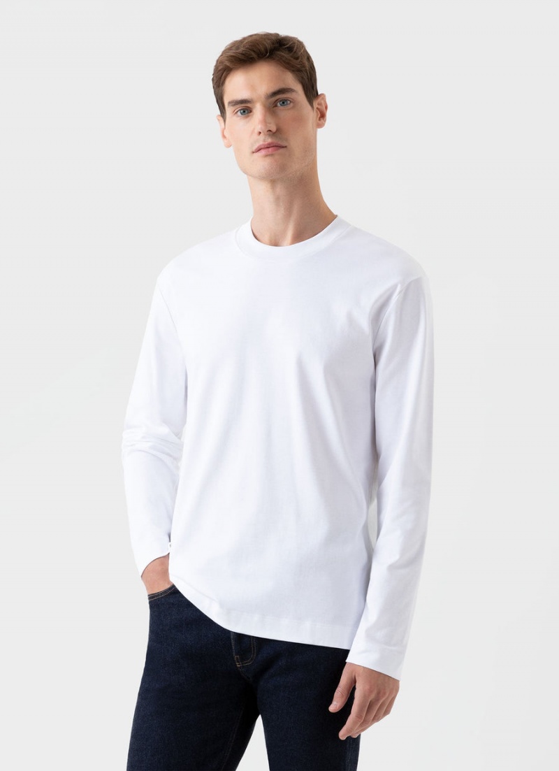 White Sunspel Long Sleeve Heavyweight T-shirt | 87146-NZHY | USA