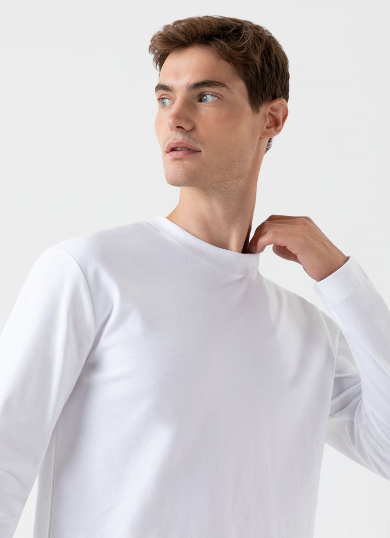 White Sunspel Long Sleeve Heavyweight T-shirt | 87146-NZHY | USA