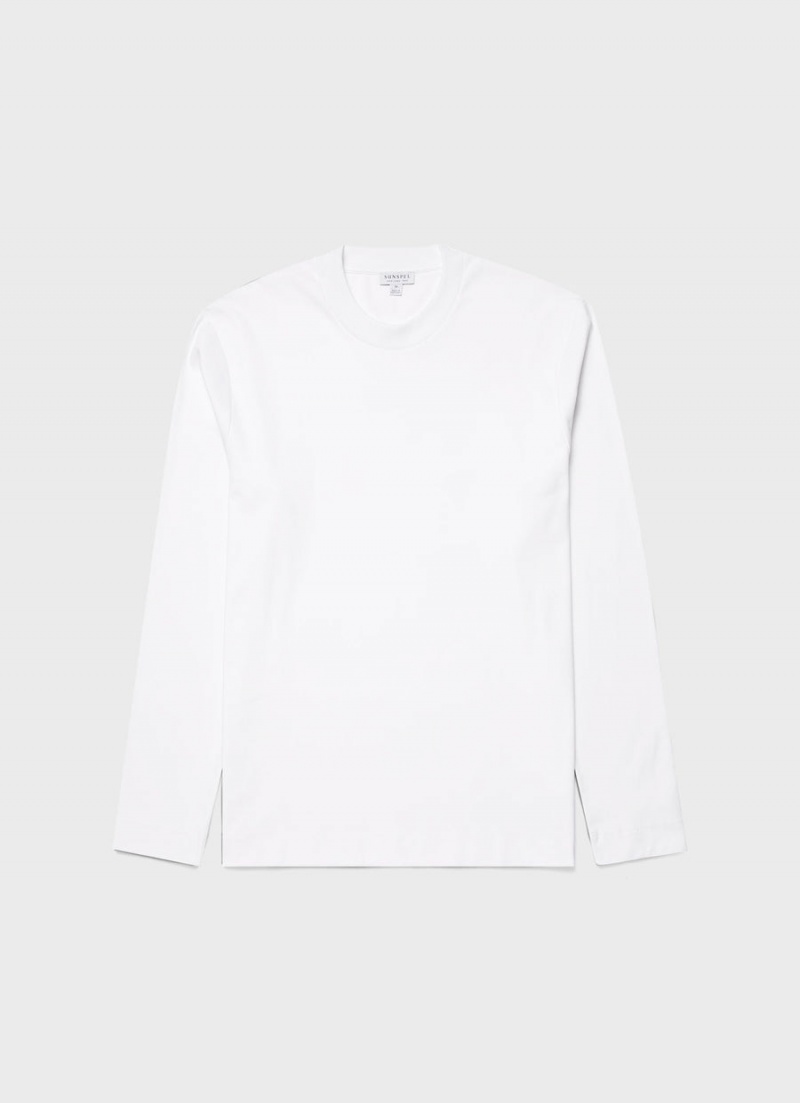 White Sunspel Long Sleeve Heavyweight T-shirt | 87146-NZHY | USA