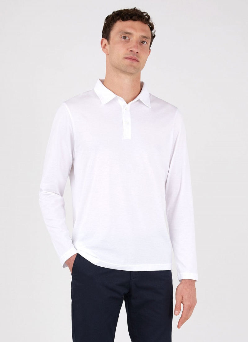 White Sunspel Long Sleeve Jersey Polo Shirt | 23175-WZIU | USA