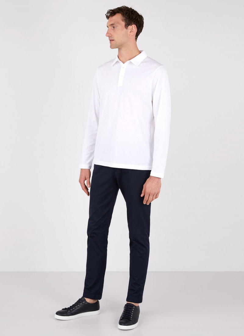 White Sunspel Long Sleeve Jersey Polo Shirt | 23175-WZIU | USA