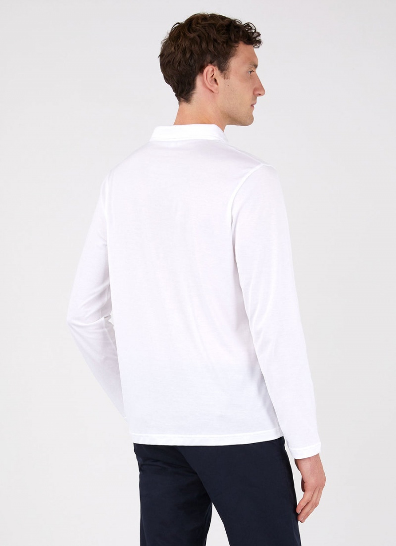 White Sunspel Long Sleeve Jersey Polo Shirt | 23175-WZIU | USA