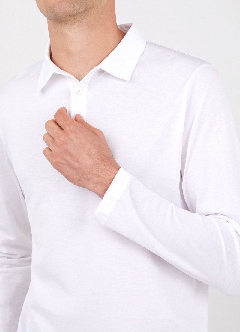 White Sunspel Long Sleeve Jersey Polo Shirt | 23175-WZIU | USA