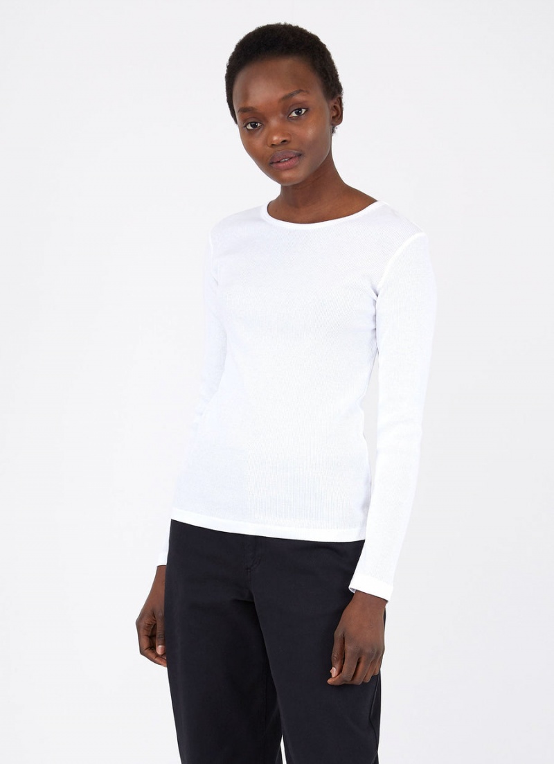 White Sunspel Long Sleeve Rib T-shirt | 83076-TPXB | USA