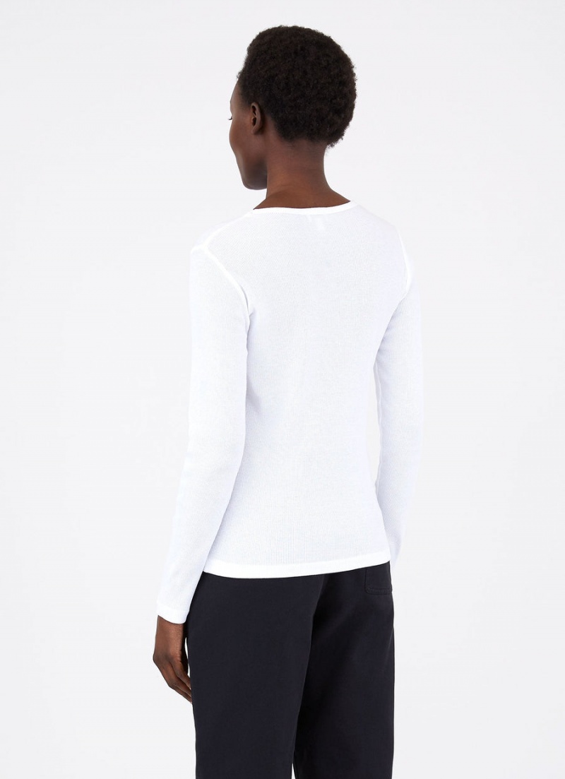 White Sunspel Long Sleeve Rib T-shirt | 83076-TPXB | USA