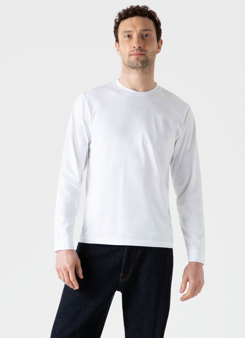 White Sunspel Long Sleeve Riviera Midweight T-shirt | 10498-DFOX | USA