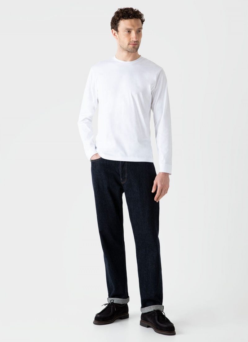 White Sunspel Long Sleeve Riviera Midweight T-shirt | 10498-DFOX | USA