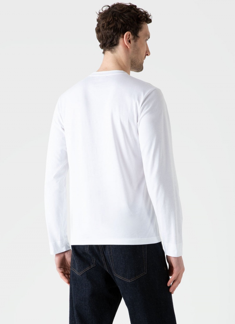 White Sunspel Long Sleeve Riviera Midweight T-shirt | 10498-DFOX | USA