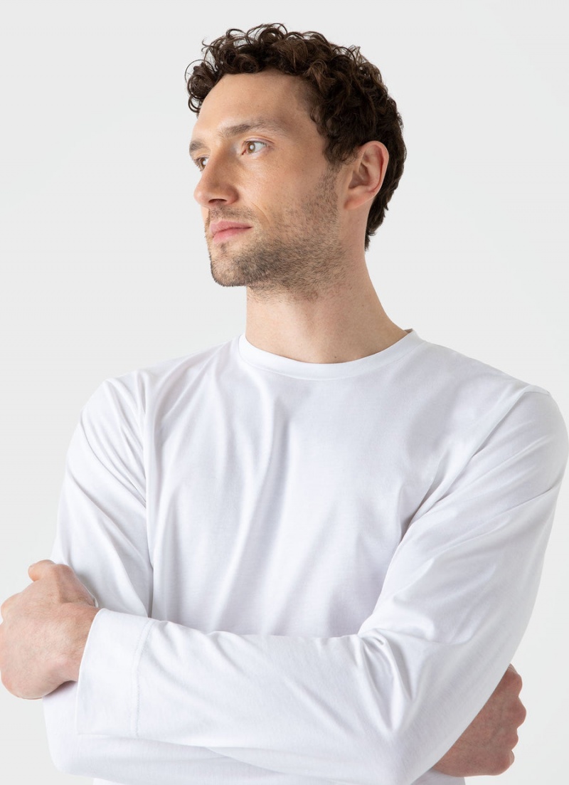 White Sunspel Long Sleeve Riviera Midweight T-shirt | 10498-DFOX | USA