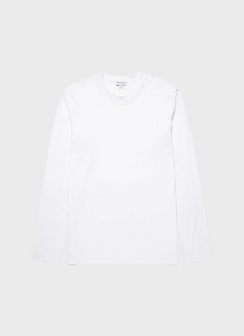 White Sunspel Long Sleeve Riviera Midweight T-shirt | 10498-DFOX | USA