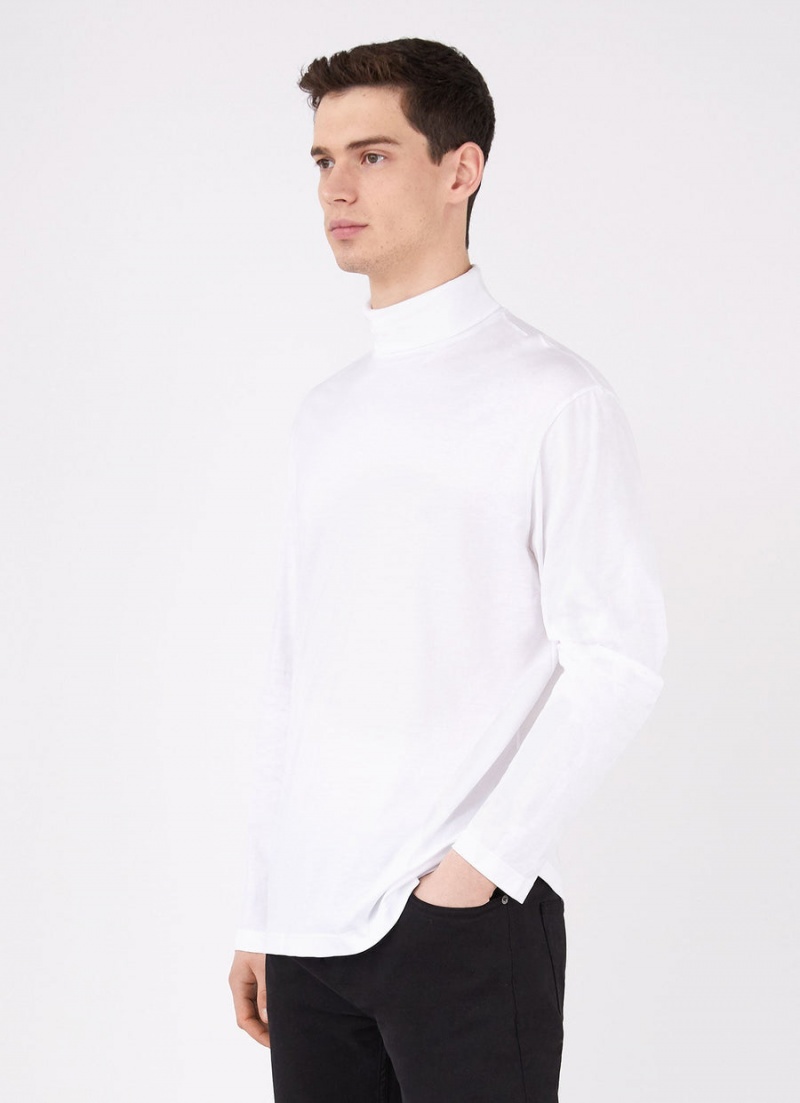 White Sunspel Long Sleeve Roll Neck T-shirt | 07634-NMXK | USA