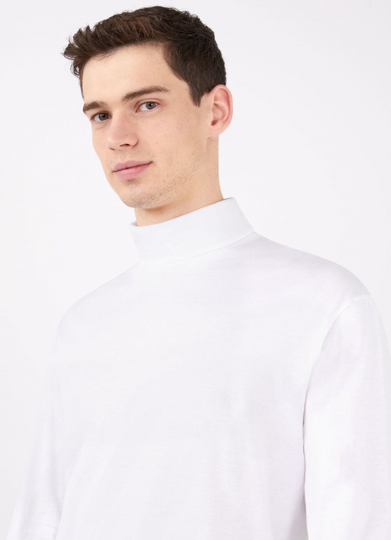 White Sunspel Long Sleeve Roll Neck T-shirt | 07634-NMXK | USA