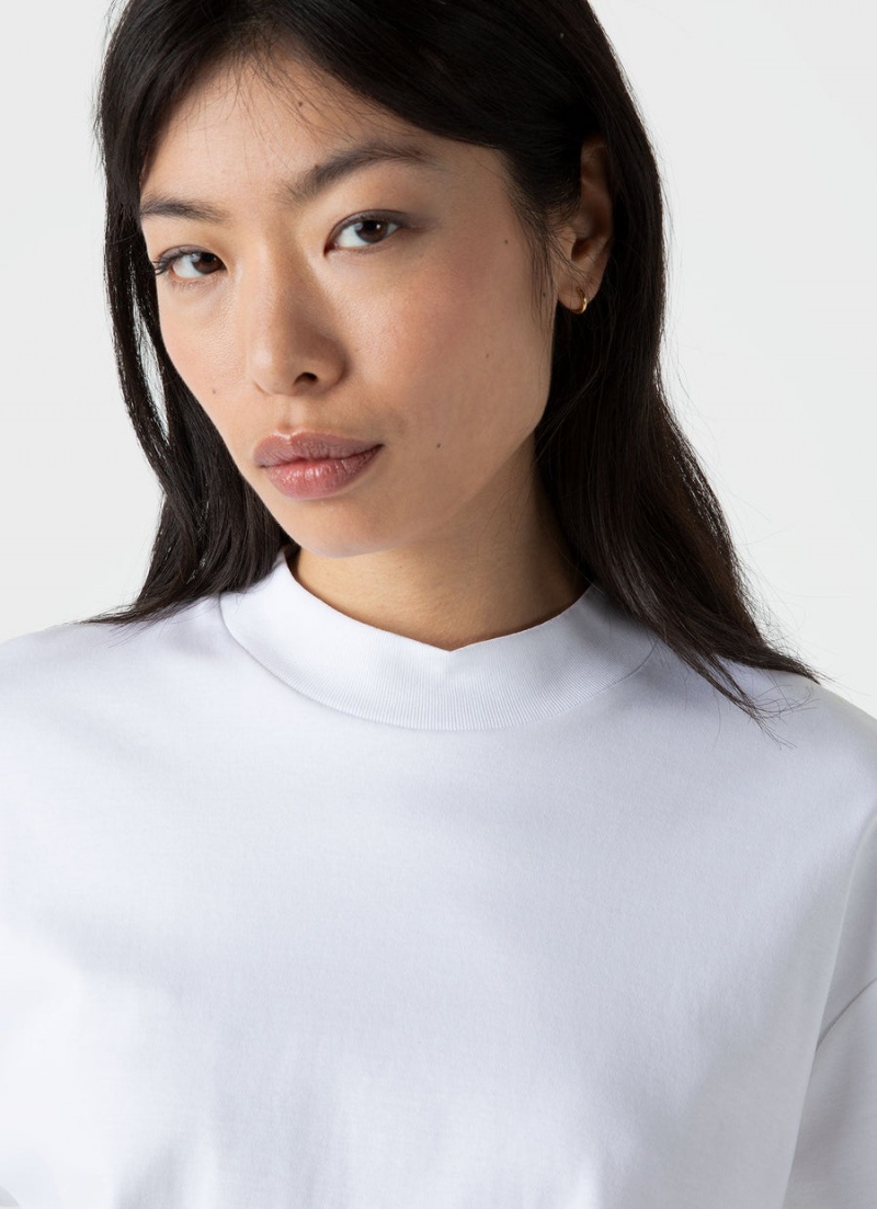 White Sunspel Mock Neck Heavyweight T-shirt | 18742-BHVI | USA