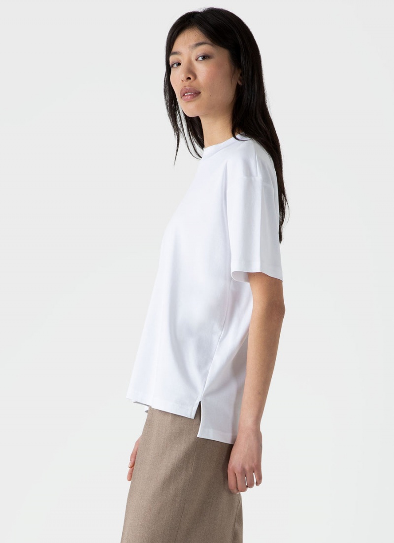 White Sunspel Mock Neck Heavyweight T-shirt | 18742-BHVI | USA