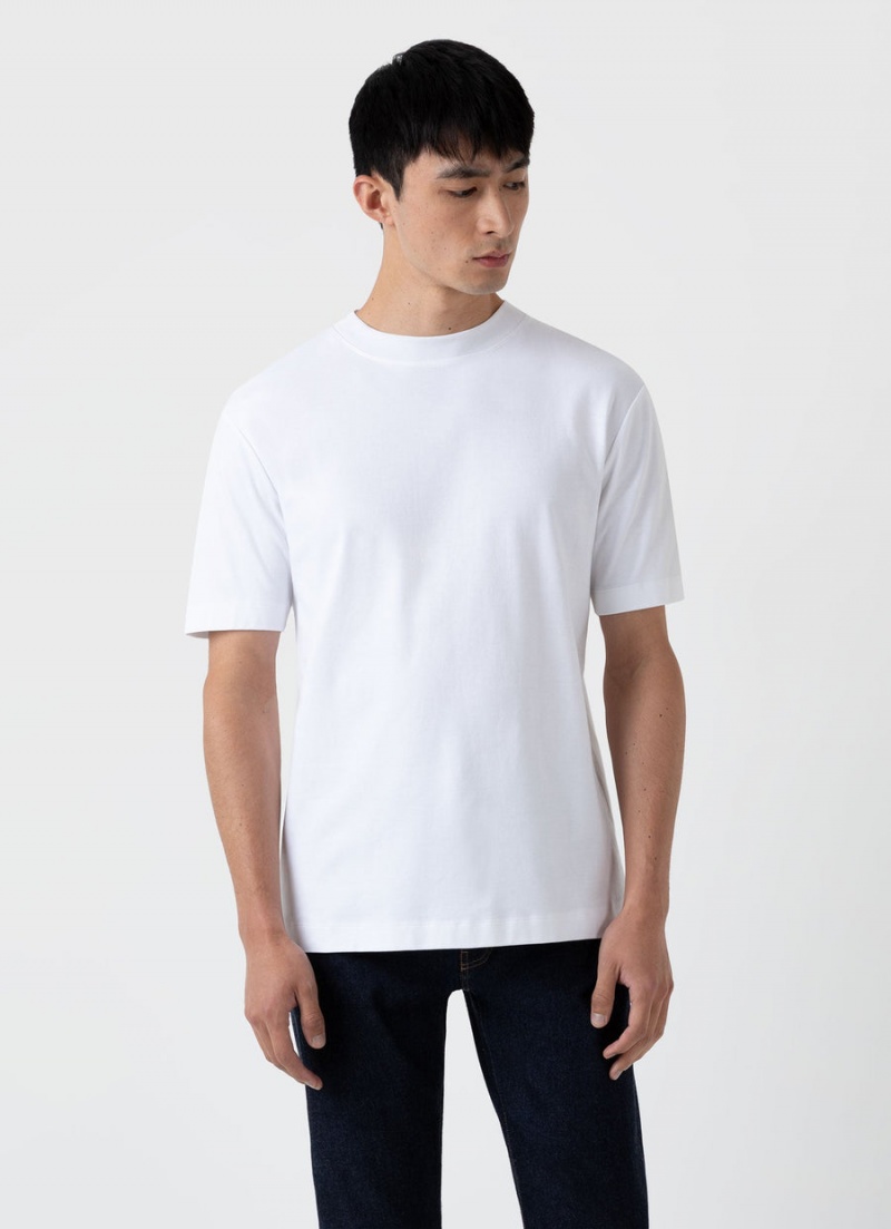 White Sunspel Mock Neck Heavyweight T-shirt | 21687-RCVS | USA