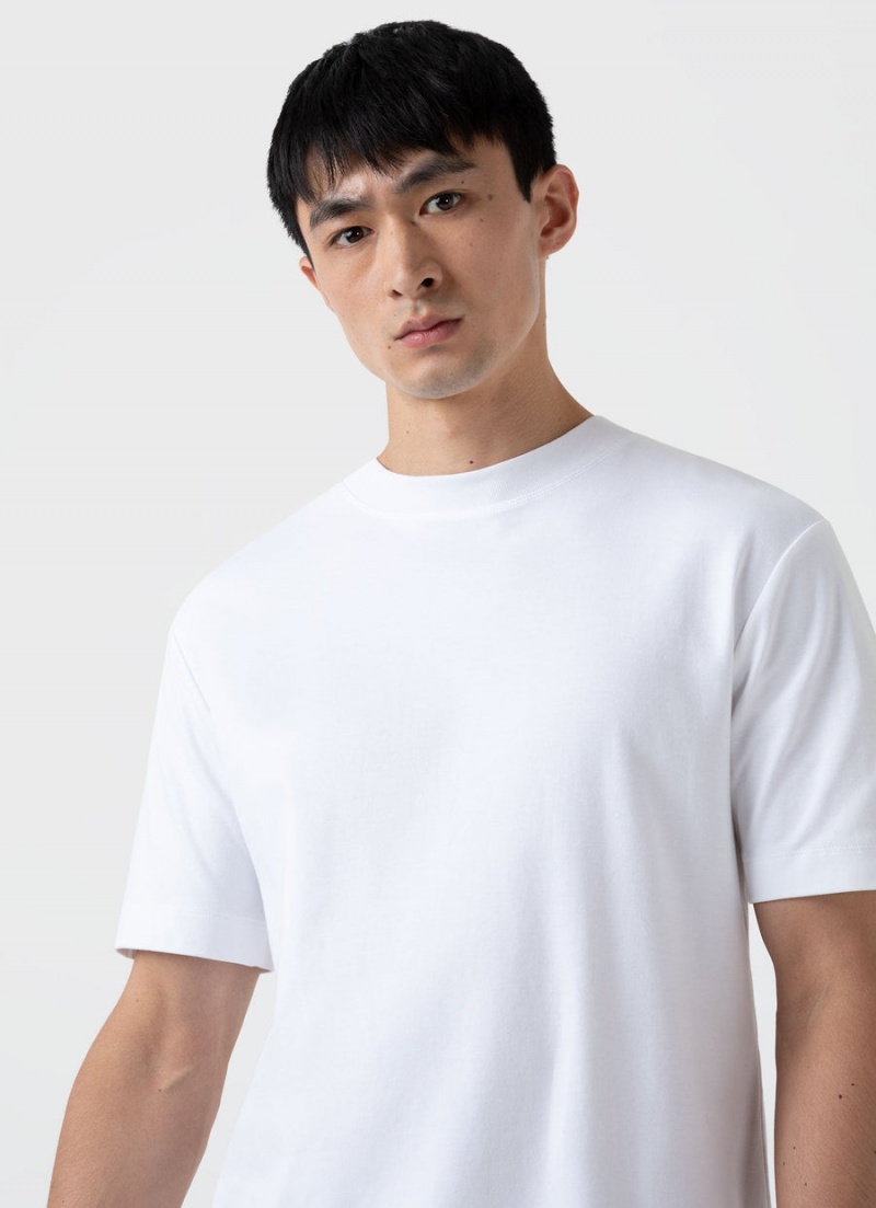 White Sunspel Mock Neck Heavyweight T-shirt | 21687-RCVS | USA