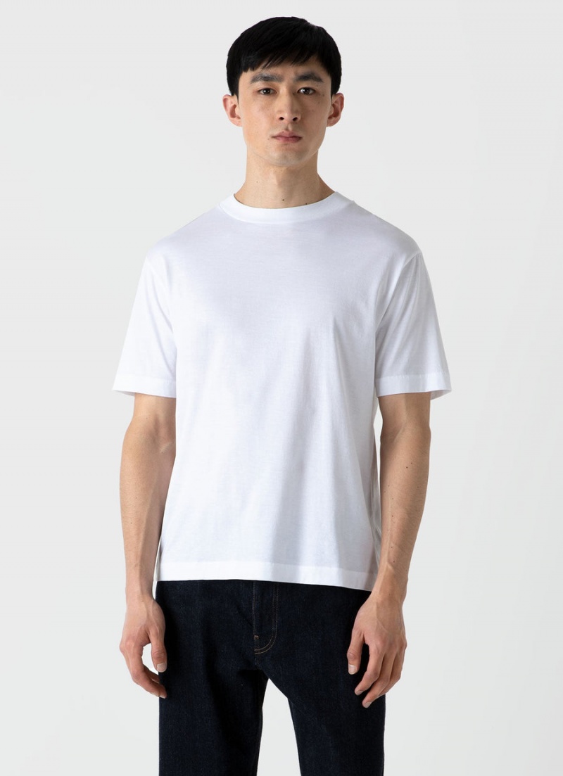 White Sunspel Mock Neck T-shirt | 16537-PSRT | USA