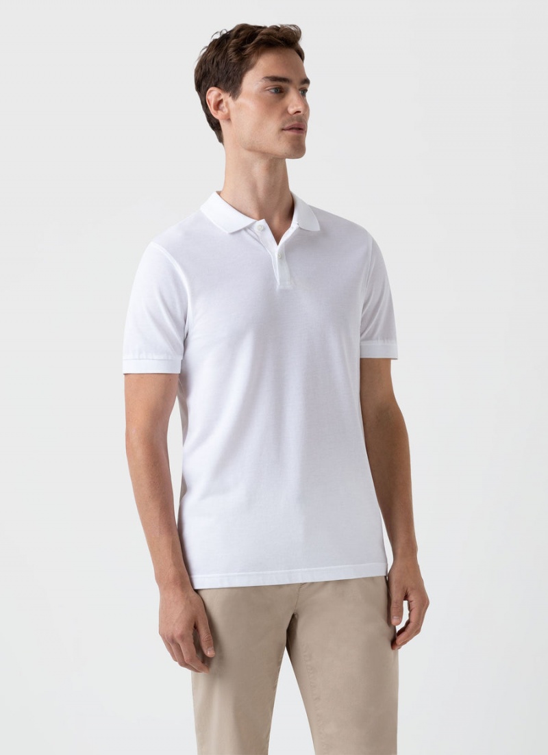 White Sunspel Piqué Polo Shirt | 52018-PRBA | USA