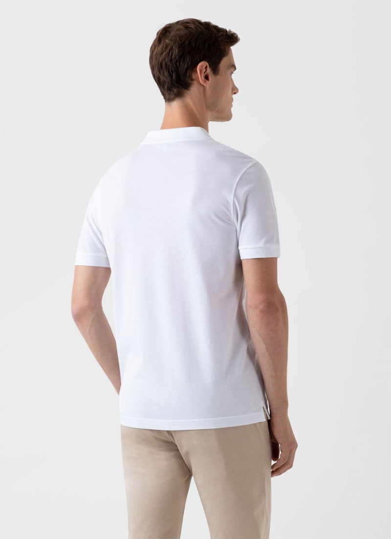 White Sunspel Piqué Polo Shirt | 52018-PRBA | USA