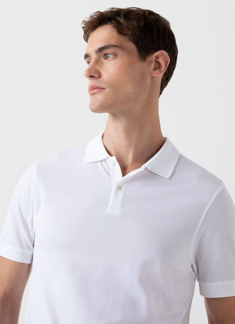 White Sunspel Piqué Polo Shirt | 52018-PRBA | USA