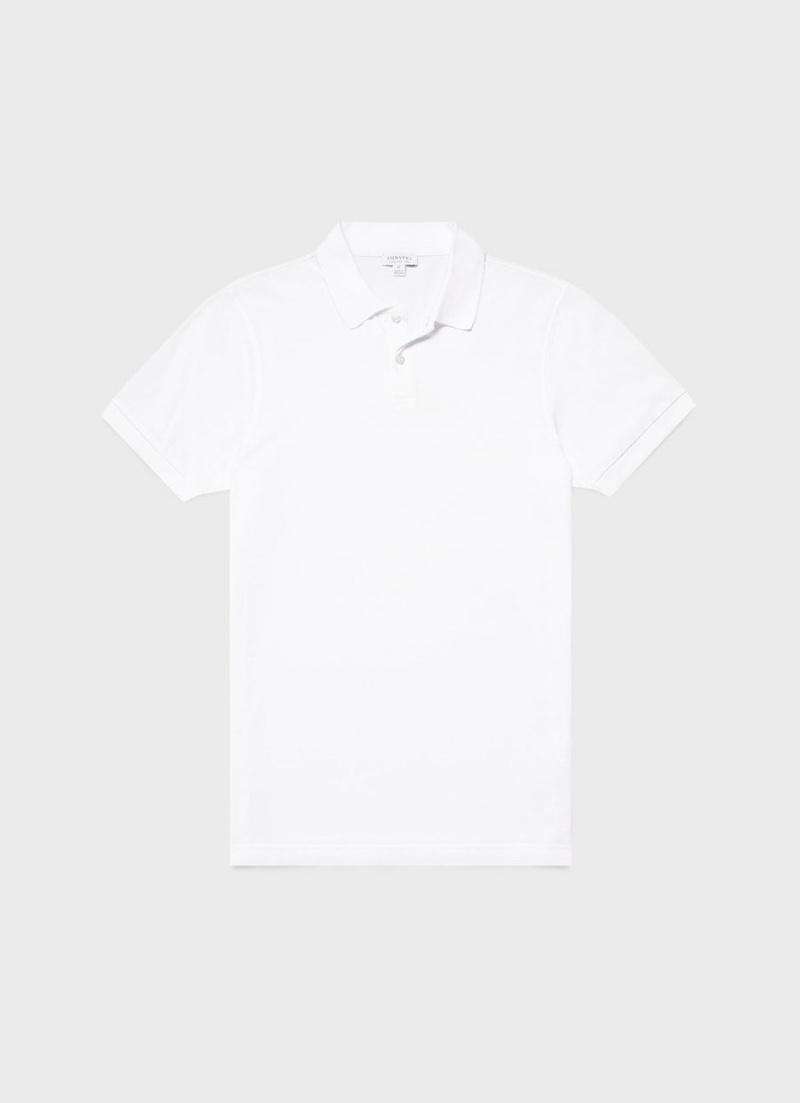 White Sunspel Piqué Polo Shirt | 52018-PRBA | USA