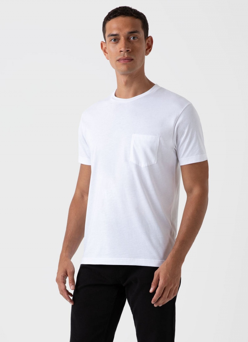 White Sunspel Riviera Midweight Pocket T-shirt | 24179-YATO | USA