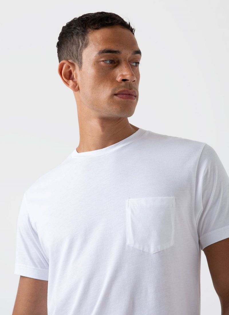 White Sunspel Riviera Midweight Pocket T-shirt | 24179-YATO | USA