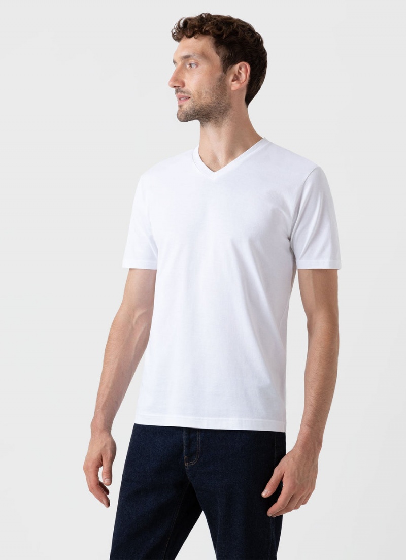 White Sunspel Riviera Midweight V Neck T-shirt | 87150-BFIC | USA