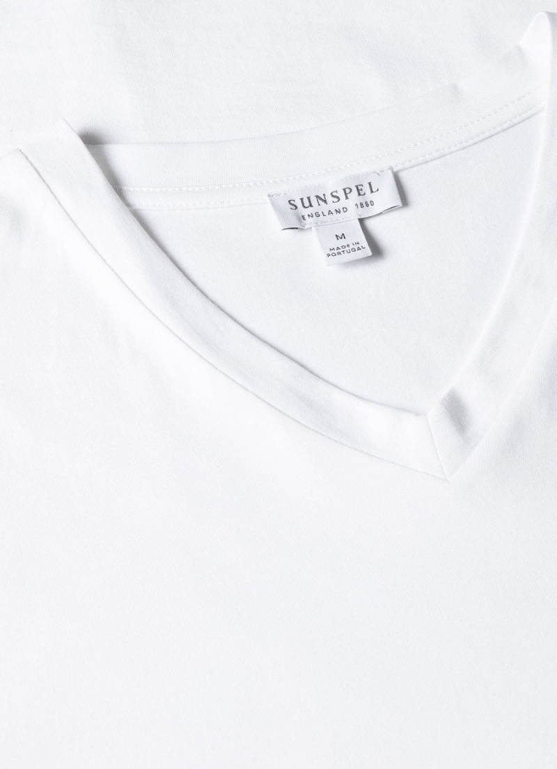 White Sunspel Riviera Midweight V Neck T-shirt | 87150-BFIC | USA