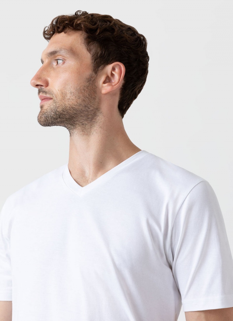 White Sunspel Riviera Midweight V Neck T-shirt | 87150-BFIC | USA