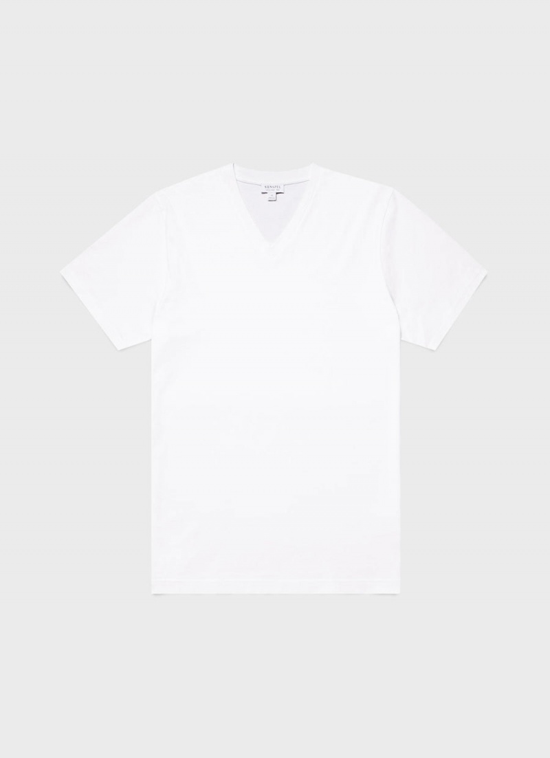 White Sunspel Riviera Midweight V Neck T-shirt | 87150-BFIC | USA