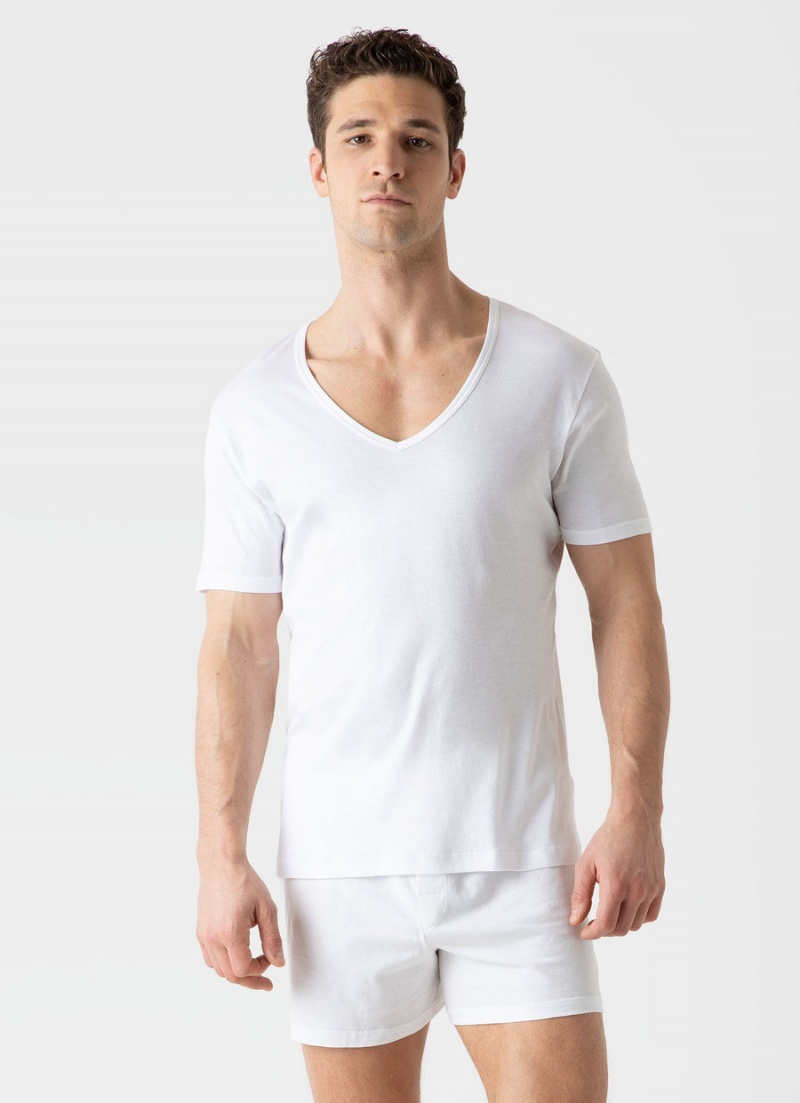 White Sunspel Sea Island Cotton V‑Neck Underwear T-shirt | 02516-SWMC | USA