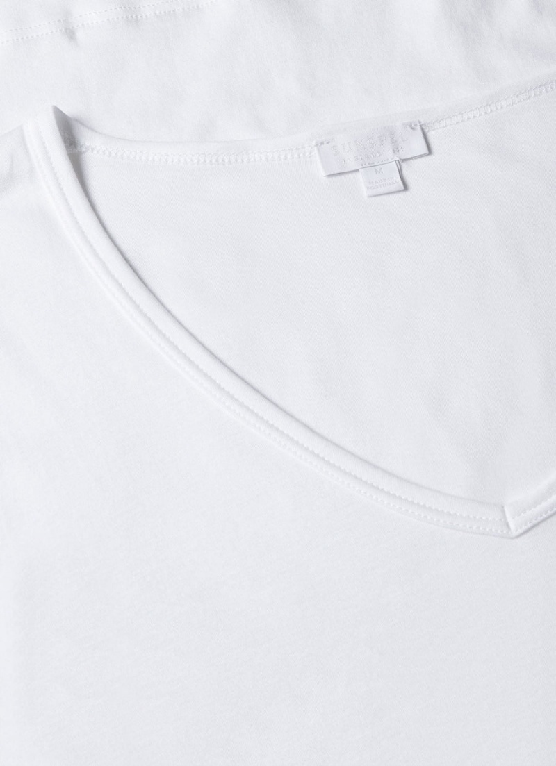 White Sunspel Sea Island Cotton V‑Neck Underwear T-shirt | 02516-SWMC | USA