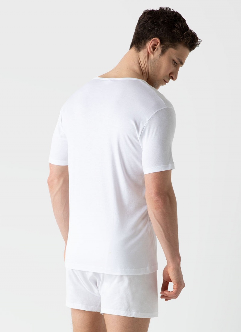 White Sunspel Sea Island Cotton V‑Neck Underwear T-shirt | 02516-SWMC | USA