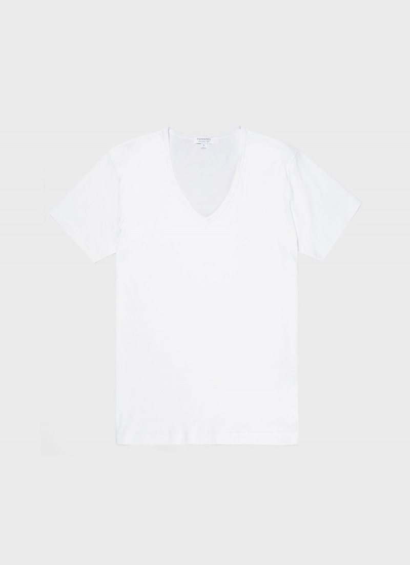 White Sunspel Sea Island Cotton V‑Neck Underwear T-shirt | 02516-SWMC | USA