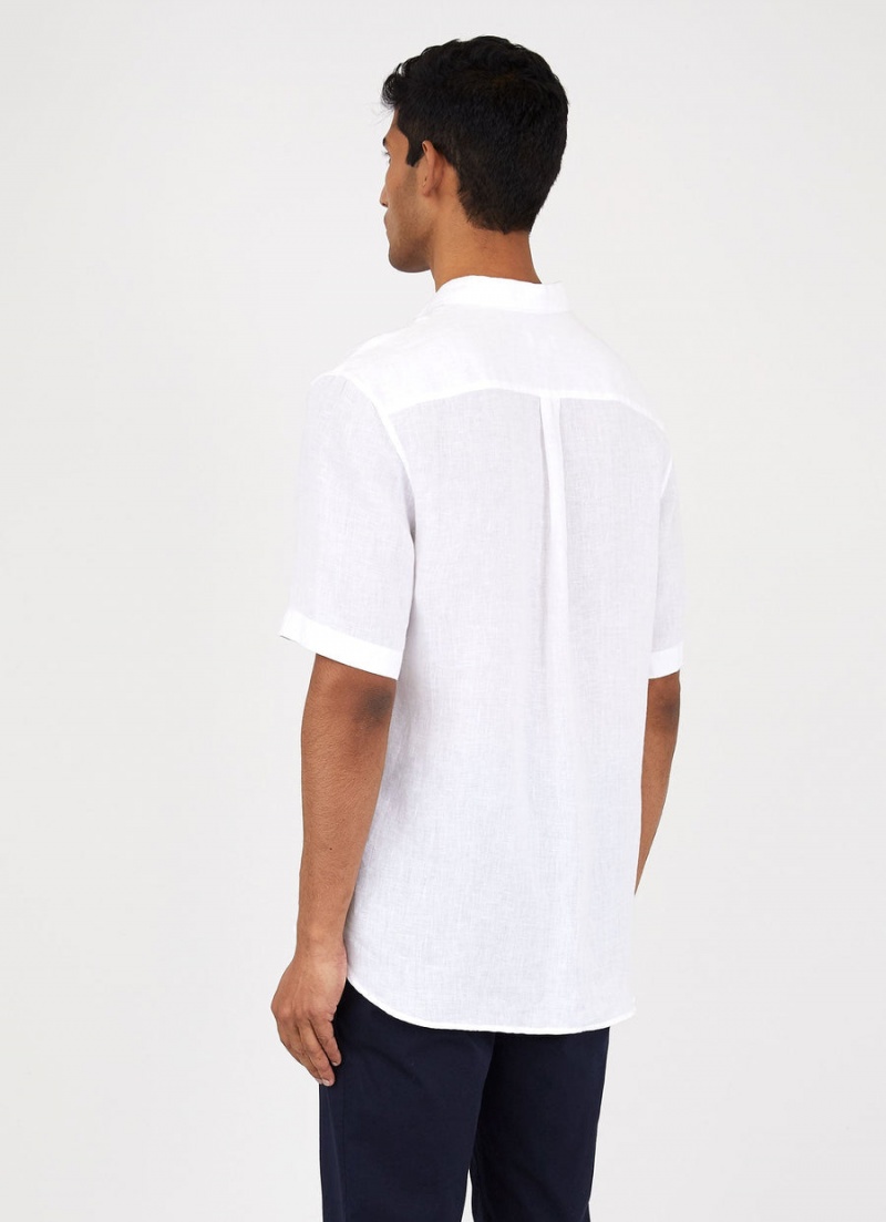 White Sunspel Short Sleeve Linen Shirt | 82041-ZUOQ | USA