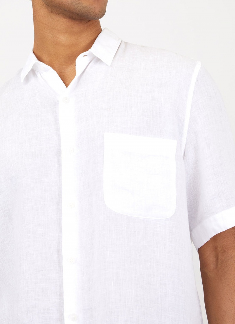 White Sunspel Short Sleeve Linen Shirt | 82041-ZUOQ | USA