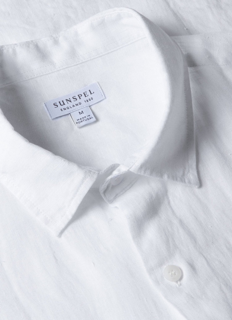 White Sunspel Short Sleeve Linen Shirt | 82041-ZUOQ | USA