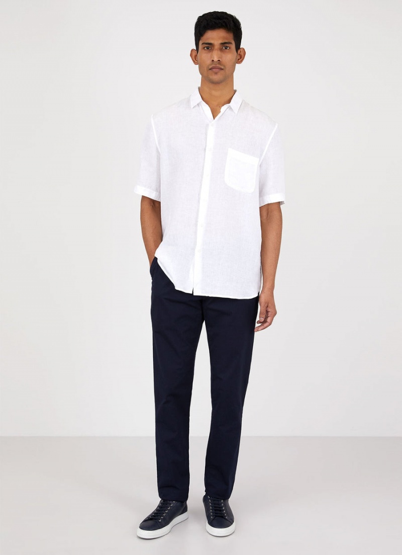 White Sunspel Short Sleeve Linen Shirt | 82041-ZUOQ | USA