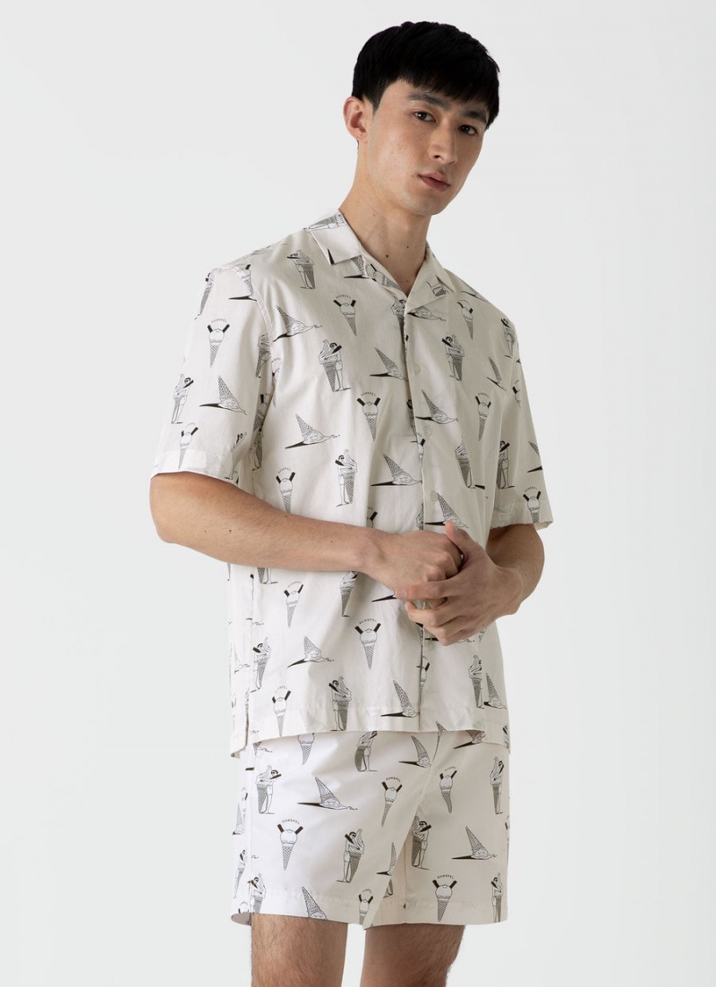 White Sunspel Sunspel x Matt Blease Camp Collar Shirt | 59713-YQPL | USA