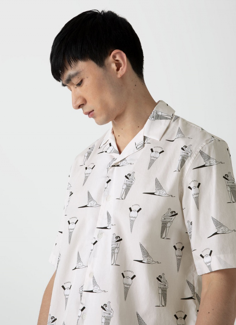 White Sunspel Sunspel x Matt Blease Camp Collar Shirt | 59713-YQPL | USA