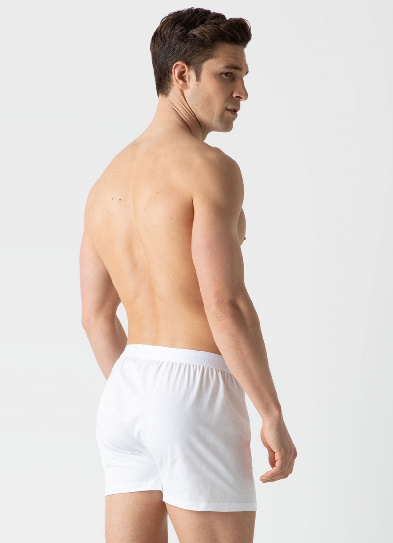 White Sunspel Superfine Cotton One‑Button Shorts | 34915-RJSO | USA