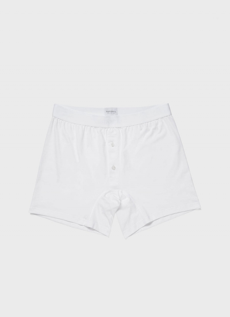 White Sunspel Superfine Cotton Two‑Button Shorts | 61358-DBPH | USA