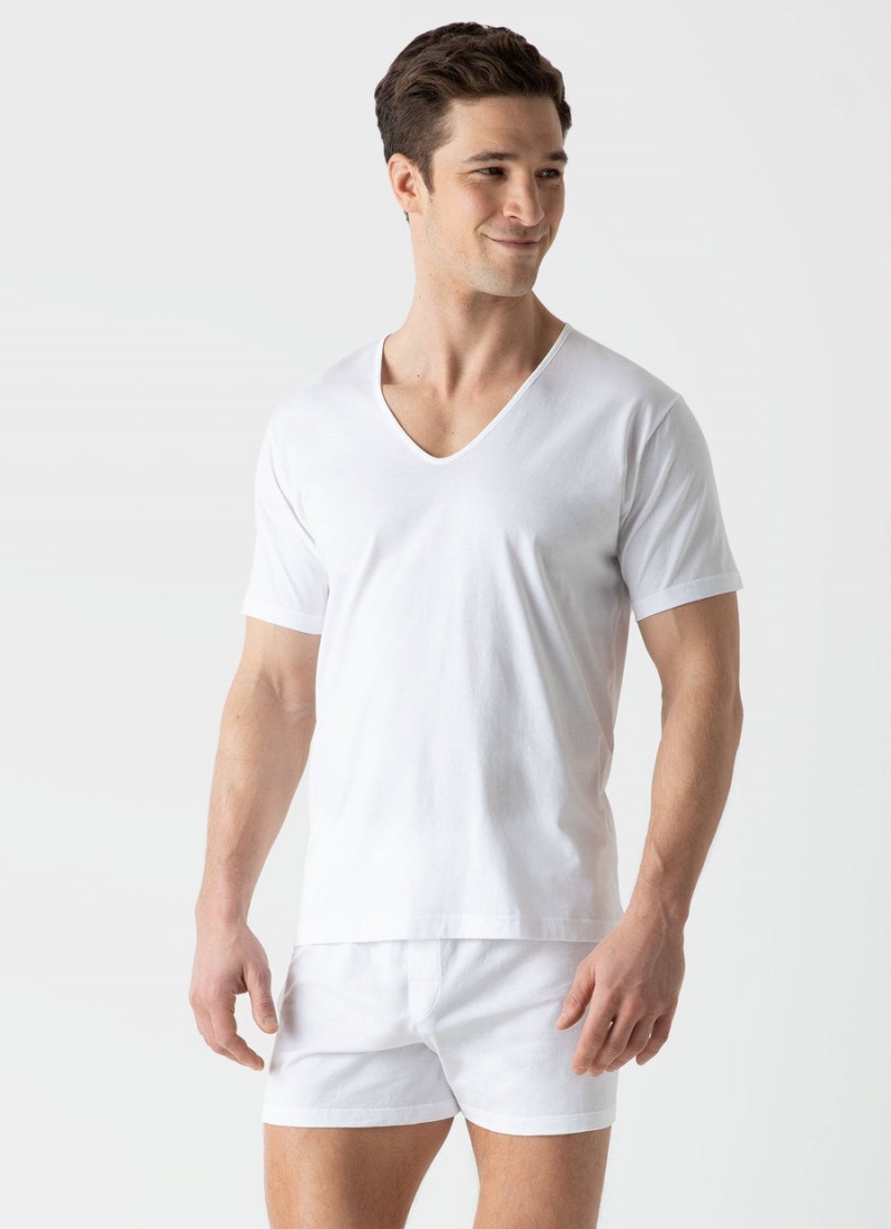 White Sunspel Superfine Cotton Underwear V‑Neck T-shirt | 41597-LMTI | USA