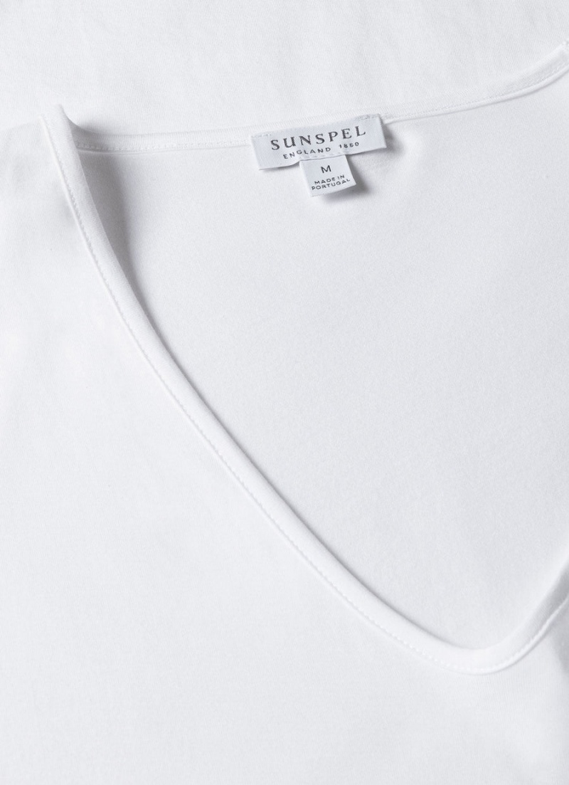 White Sunspel Superfine Cotton Underwear V‑Neck T-shirt | 41597-LMTI | USA