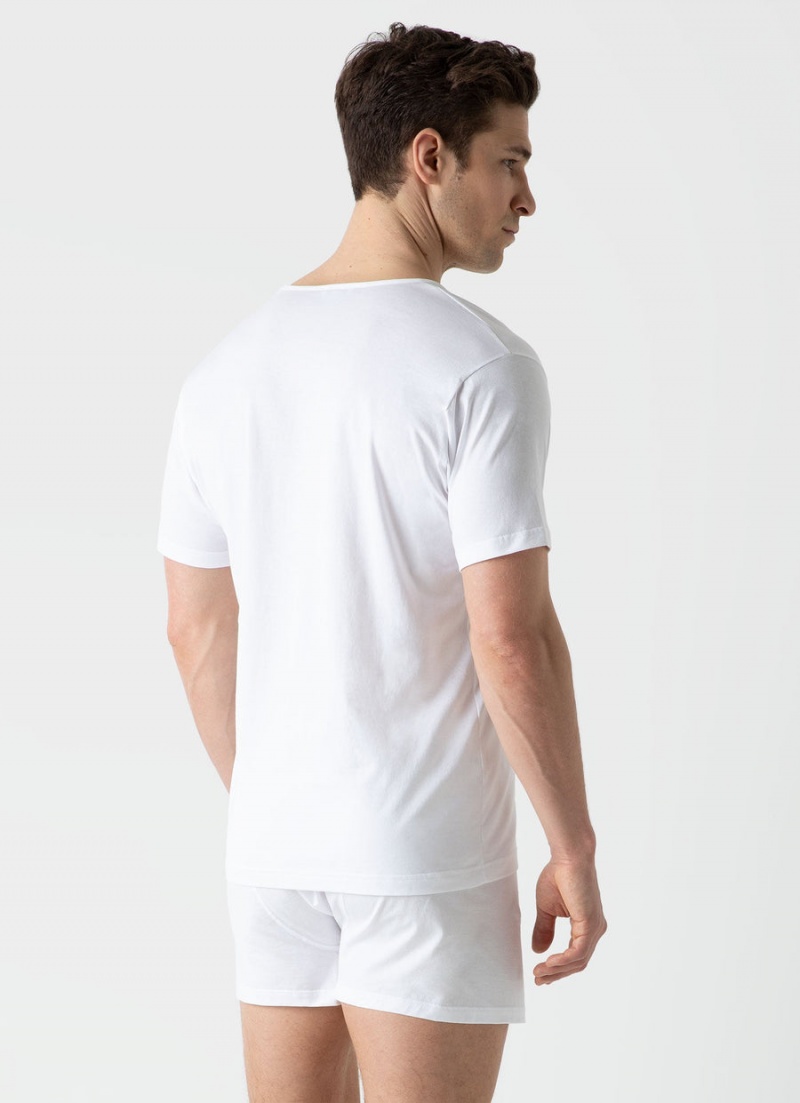 White Sunspel Superfine Cotton Underwear V‑Neck T-shirt | 41597-LMTI | USA