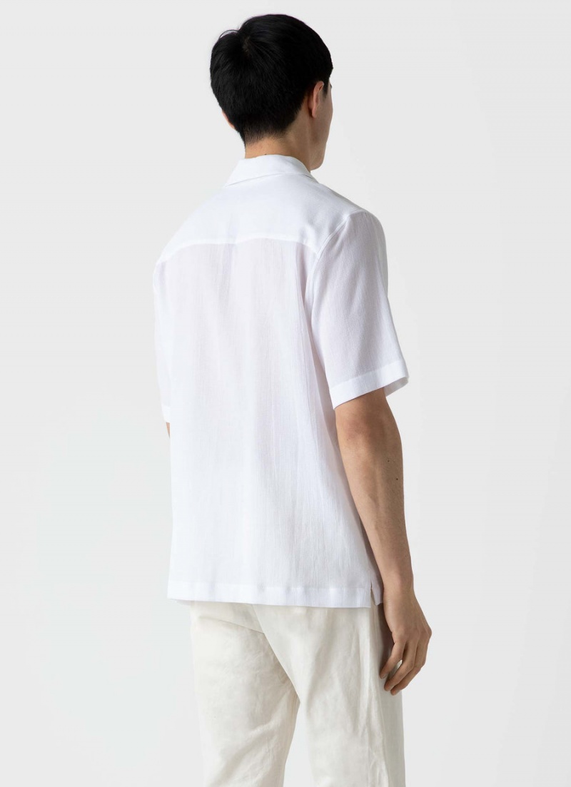 White Sunspel Waffle Camp Collar Shirt | 20365-JWVB | USA