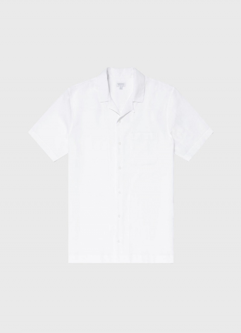 White Sunspel Waffle Camp Collar Shirt | 20365-JWVB | USA